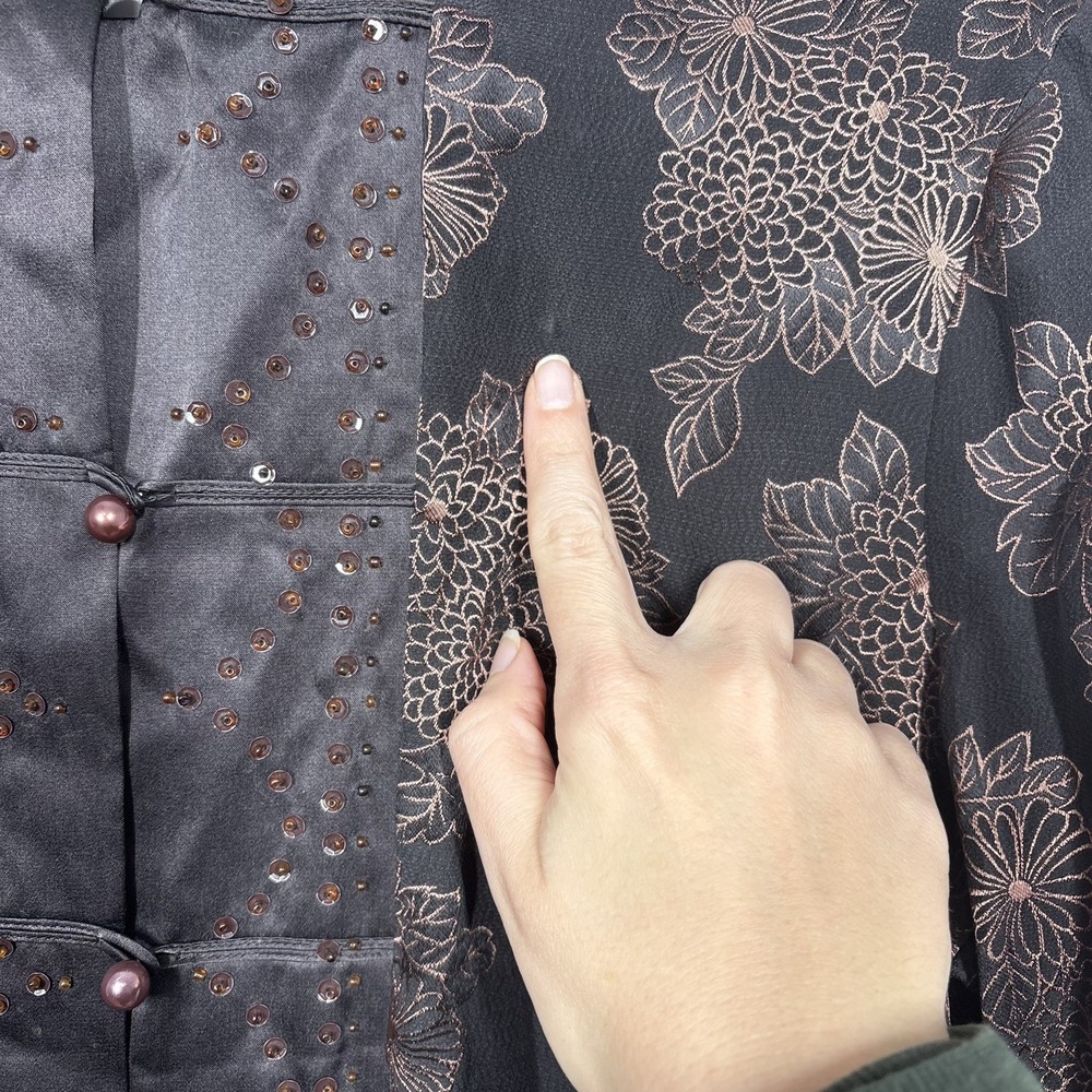 VTG Monsoon Womens Embellished Oriental Top Size 10 Brown Y2K Floral Silk Blend - Picture 7 of 13